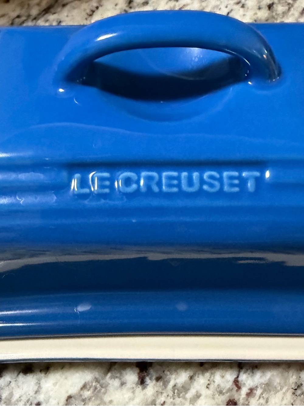 Le Creuset Marseille Blue Stoneware Butter Dish Covered Butter Keeper EUC